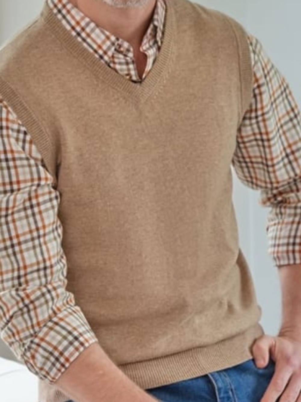 WoolOvers Sweater Vest Men 2XL Brown Cashmere Blend V Neck Slipover Lightweight